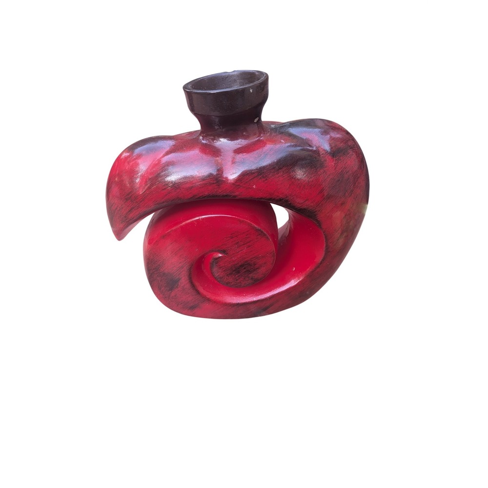Abstract Spiral Ceramic Vase Red Black Modern Sculptural Art Pottery Decor 7in - Picture 6 of 6